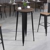 Flash Furniture Round Black Metal Bar Table, 24", 24" W, 24" L, 41.5" H, Wood Top, Wood Grain CH-51080-40M1-BK-GG